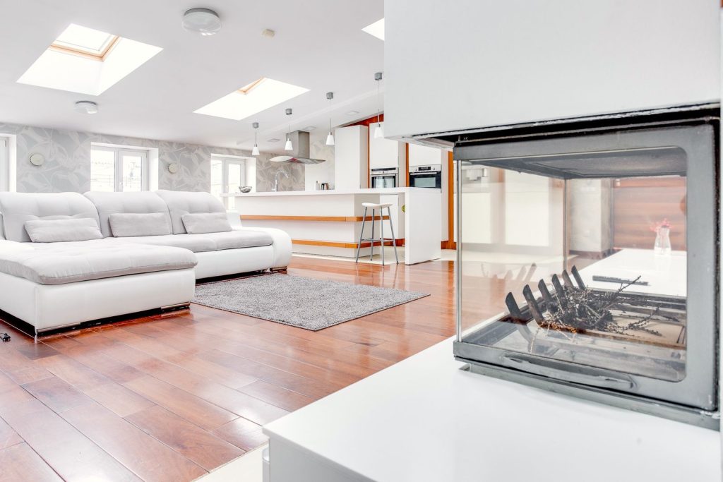 Compressed sofa styled in a luxury open plan apartment