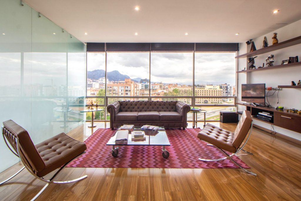 Minimalist living room furnished with a premium compressed sofa