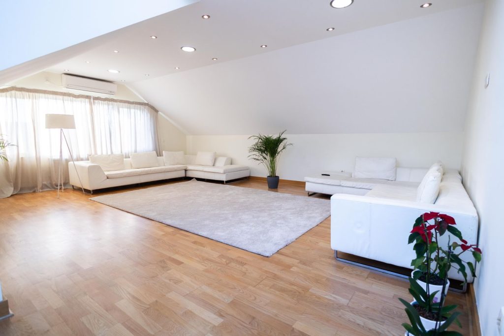 Space saving compressed sofa in a modern villa living room