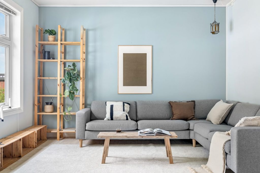 Scandinavian interior featuring a soft grey compressed sofa