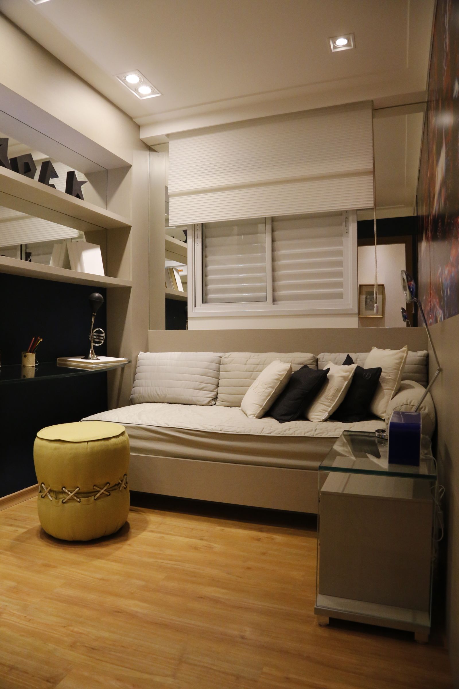 Compact compressed sofa in a small urban apartment