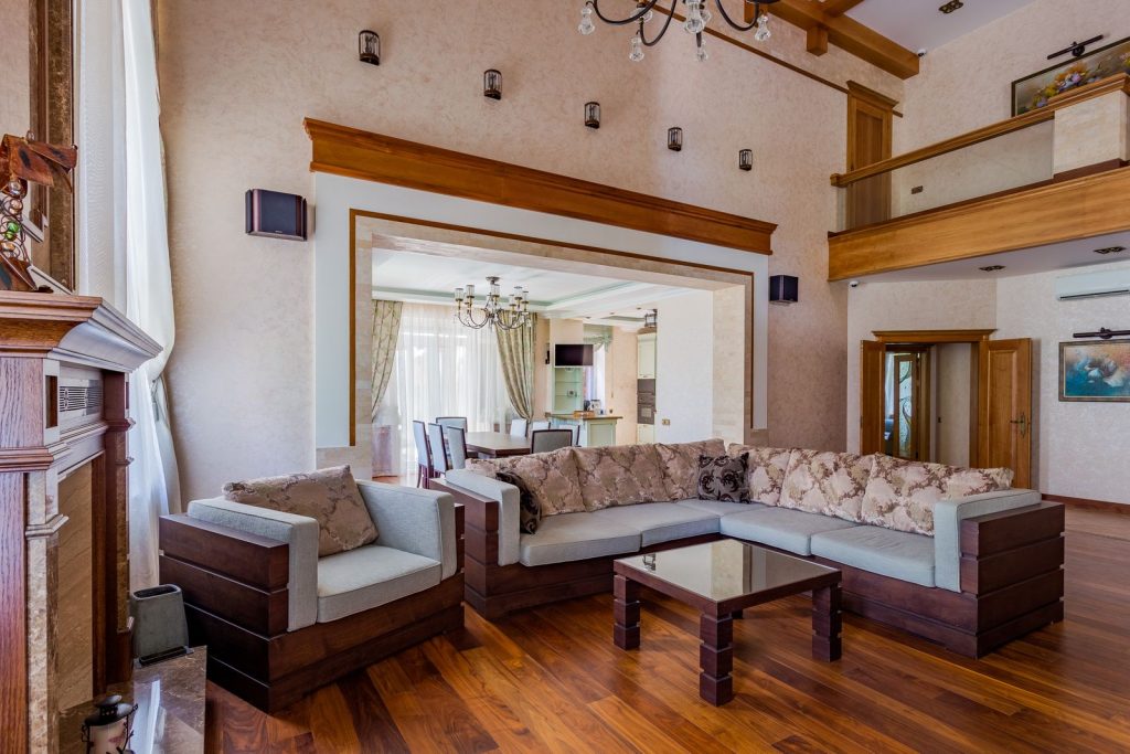 Luxury sectional compressed sofa in a modern living room